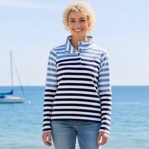 J Crew Factory Striped Button Front Pullover Women XS Blue White Nautical Cotton